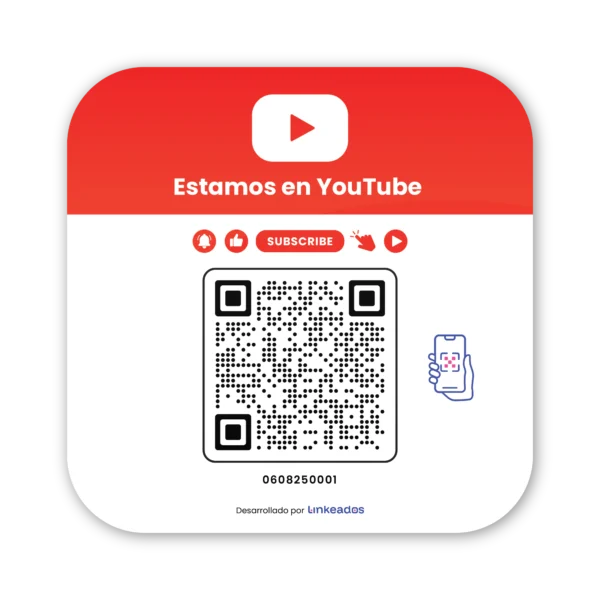 Cartel QR dinámico de acrílico para promocionar canal de Youtube y que te sigan y suscriban ideal para empresas, locales, comercios, pymes y negocios físicos con análisis de estadísticas y seguimiento de uso por medio de reportes – Linkeados