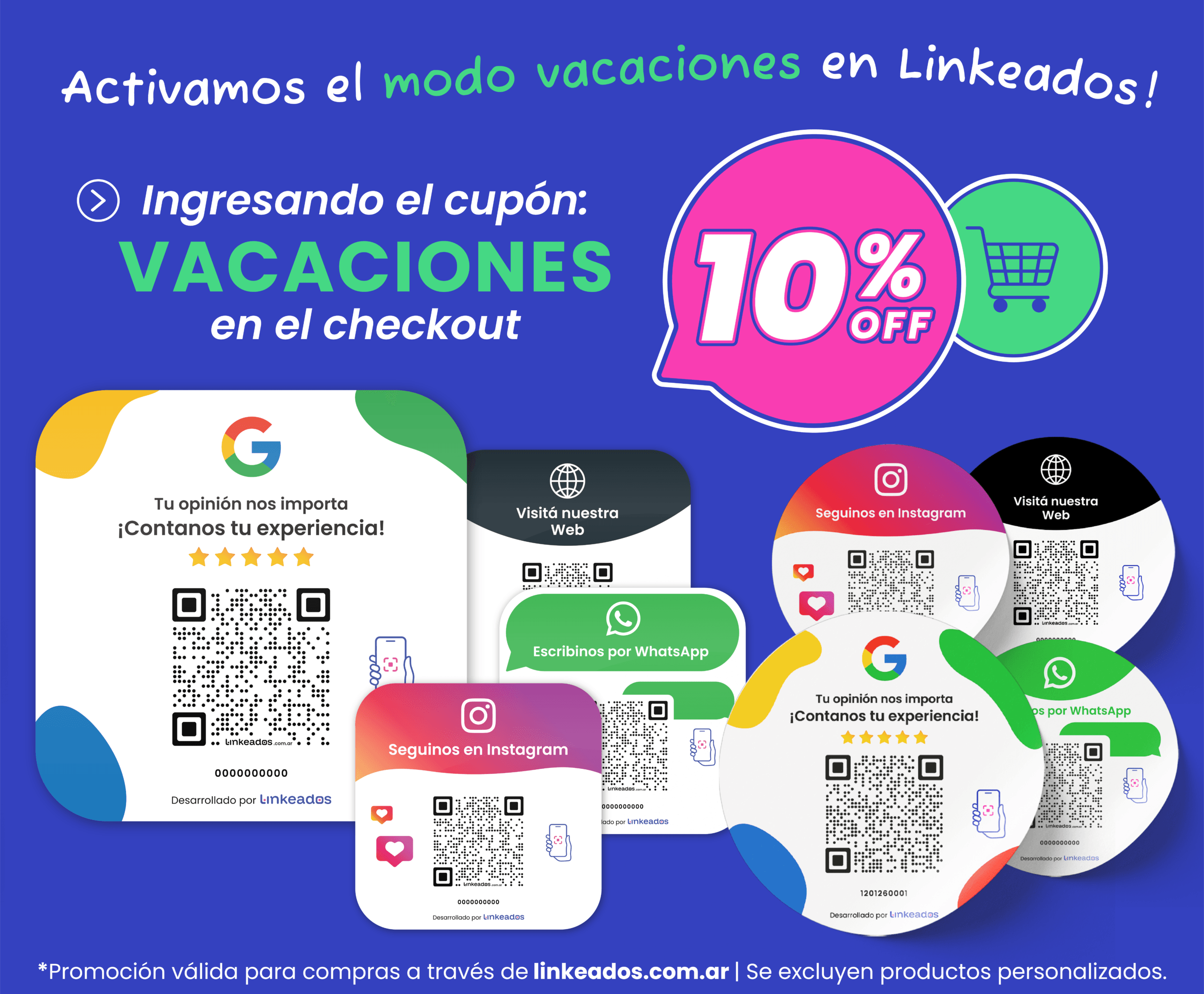 Carteles impresos con código QR personalizados para Google Reviews, WhatsApp e Instagram, ideales para aumentar reseñas y seguidores desde tu local.